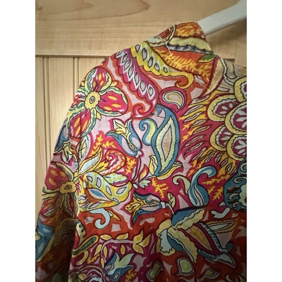 Kikisol Blouse Shirt Womens Medium Colorful Floral Tunic Cover Up Coastal Beach - Picture 4 of 6